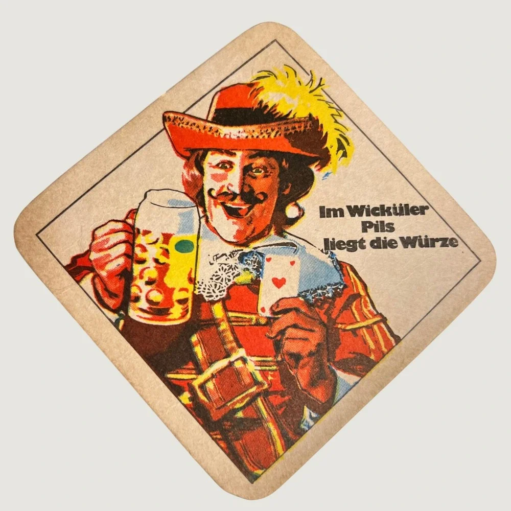 Wicküler Pils Set of 2 Beer Coasters Tan Vintage German Brewery Barware